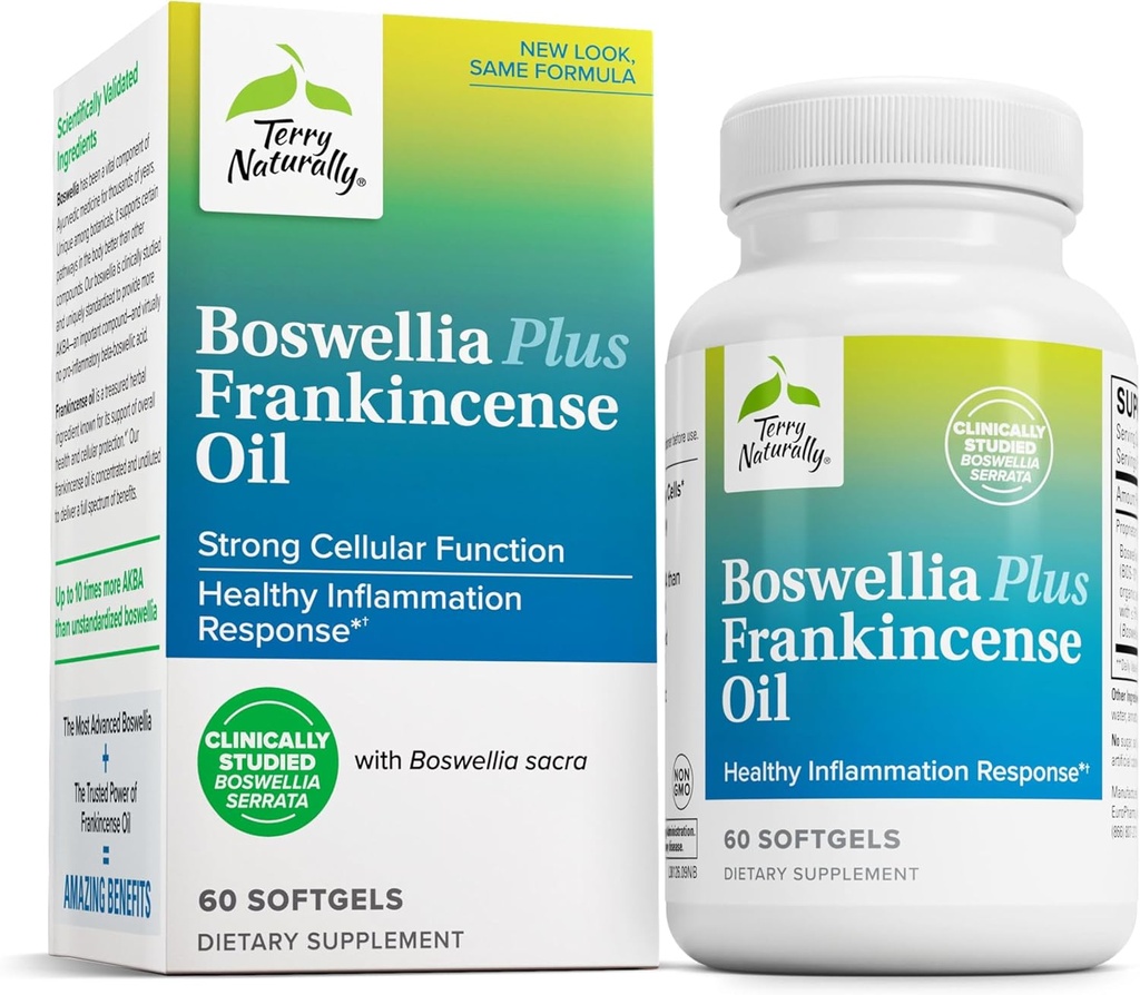 Terry naturellement Boswellia Plus Frankincense Oil - Supplément de soutien conjoint pour soutenir la mobilité et le confort interarmées - Soutien santé cellulaire avec Boswellia & Frankincense Oil - 60 Softgels