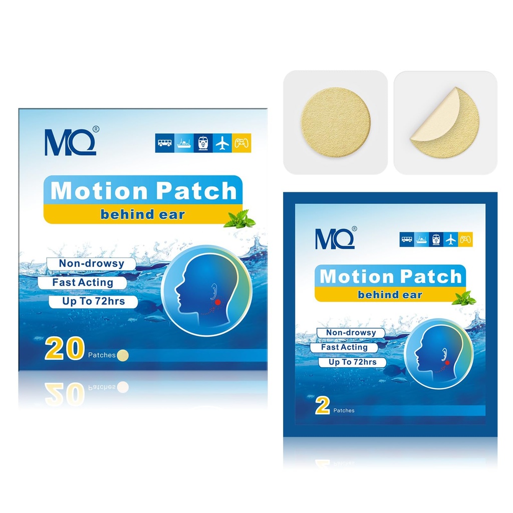 MQ 20ct Motion Maladie Patches, Couleur claire, Maladie de la mer Patches non somnolentes et imperméables, Cruise Ship Travel Essentials, Fast Acting & Long Lasting 72H