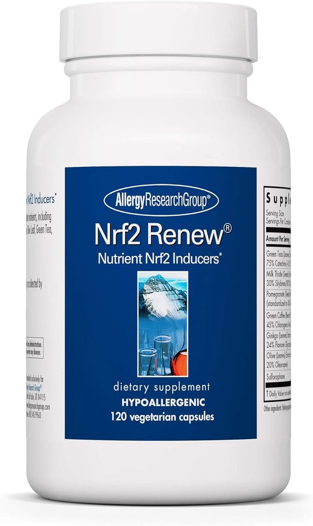 Allergy Research Group Nrf2 Renew Supplement - Nrf2 Activator, Sulforaphane pur, Extrait de thé vert naturel, Capsules végétales organiques - 120 Compte