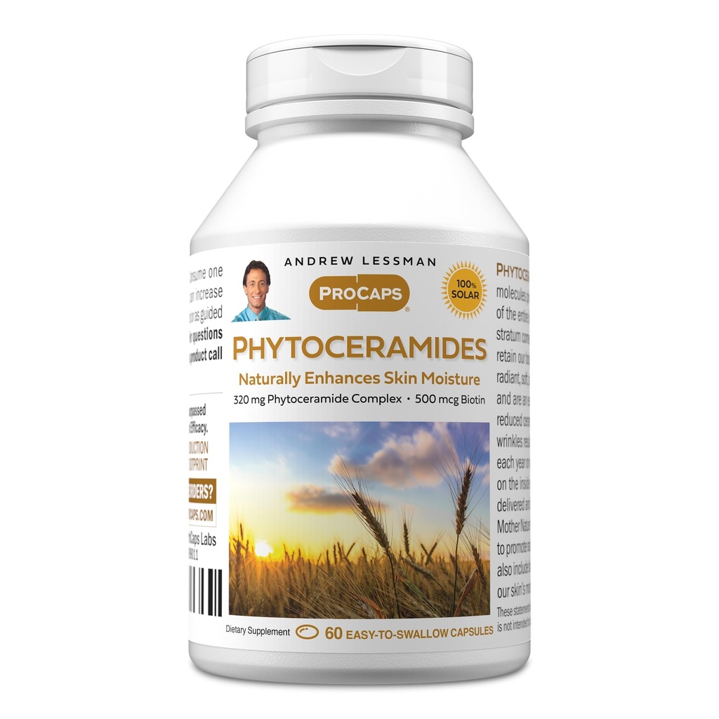 ANDREW LESSMAN Phytocéramides avec Biotin 60 Softgels - Skins Vital Natural Internal Hydratant. Améliore naturellement la peau douce, lisse et radiante. Pas d'additifs. Petits softgels faciles à avaler