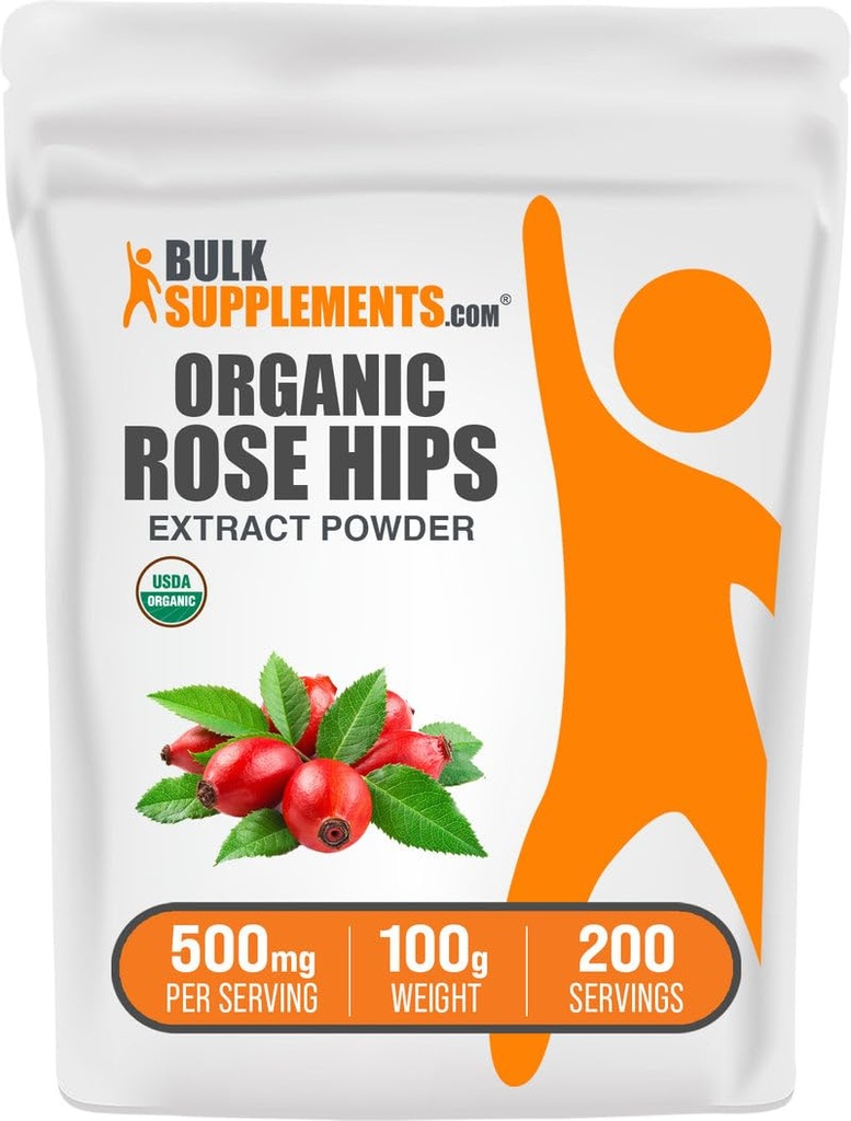 BulkSupplements.com Organic Rosehip Extract Powder - Rose HIPS Supplement, Rosehip Powder - Herbal Supplement, Antioxidants Source - Gluten Free, 500mg per Serving, 100g (3.5 oz) (Pack of 1)