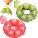 Round Weekly Pill Organizer, TPU caoutchouteux, Conteneur de pilules de voyage 7 jours, avec 7 grands compartiments, idéal pour les vitamines et suppléments quotidiens, coque de pilule mignonne avec grandes lettres et braille (2 pcs)
