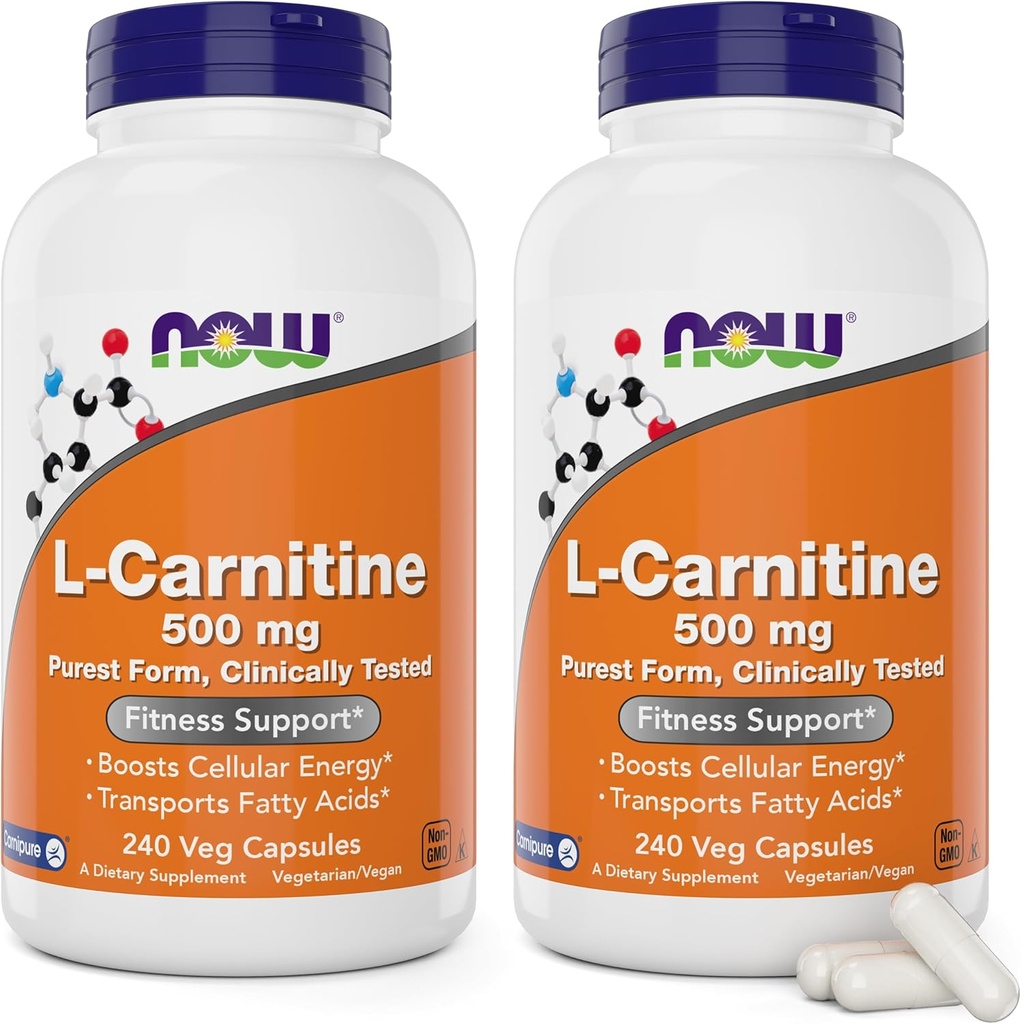 NOW Foods L-Carnitine 500 mg, 240 Veg Caps (Pack of 2)