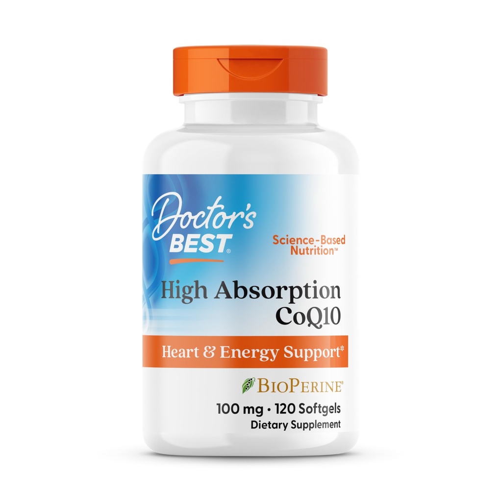 Le meilleur CoQ10 à haute absorption de docteur avec supplément BioPerine - Coenzyme Q10 Softgels pour la santé cardiaque et le soutien antioxydant, naturellement fermenté CoQ10 100mg pour les femmes et les hommes, non OGM - 120 Softgels