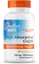 Meilleur CoQ10 d'absorption élevée du docteur avec biopérine, sans gluten, naturellement fermenté, santé cardiaque, production d'énergie, 100 mg, 120 Compte