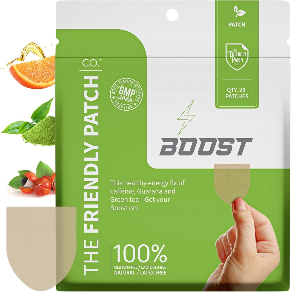 The Friendly Patch Boost Energy Patch - 28 Day Supply - Energy & Focus Patches, Caffeine, Guarana - Clarity & Energy - Plant-Powered, Focus - Wellness Patches