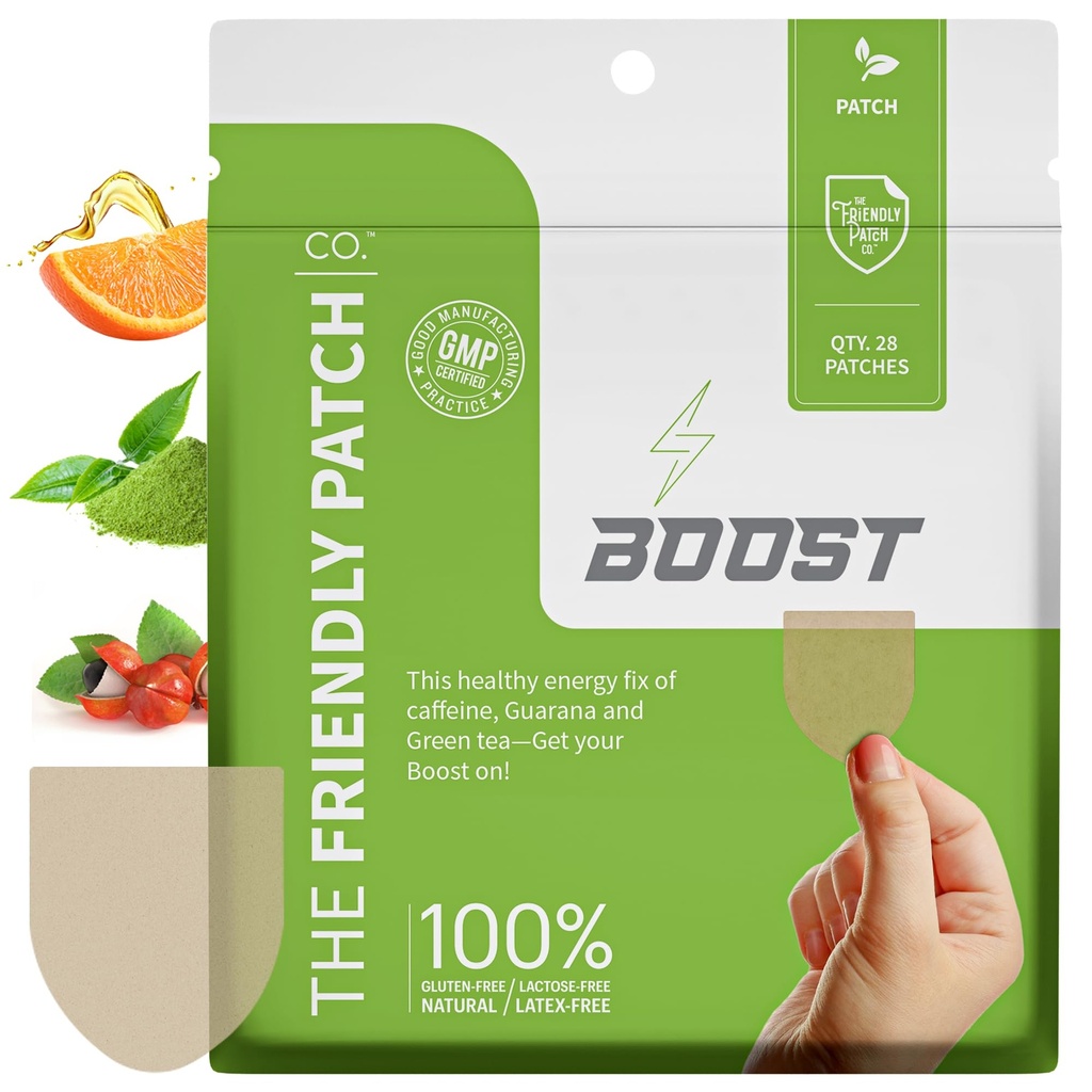 The Friendly Patch Boost Energy Patch - 28 jours d'approvisionnement - Energy & Focus Patches, Caféine, Guarana - Clarity & Energy - Plant-Powered, Focus - Wellness Patches