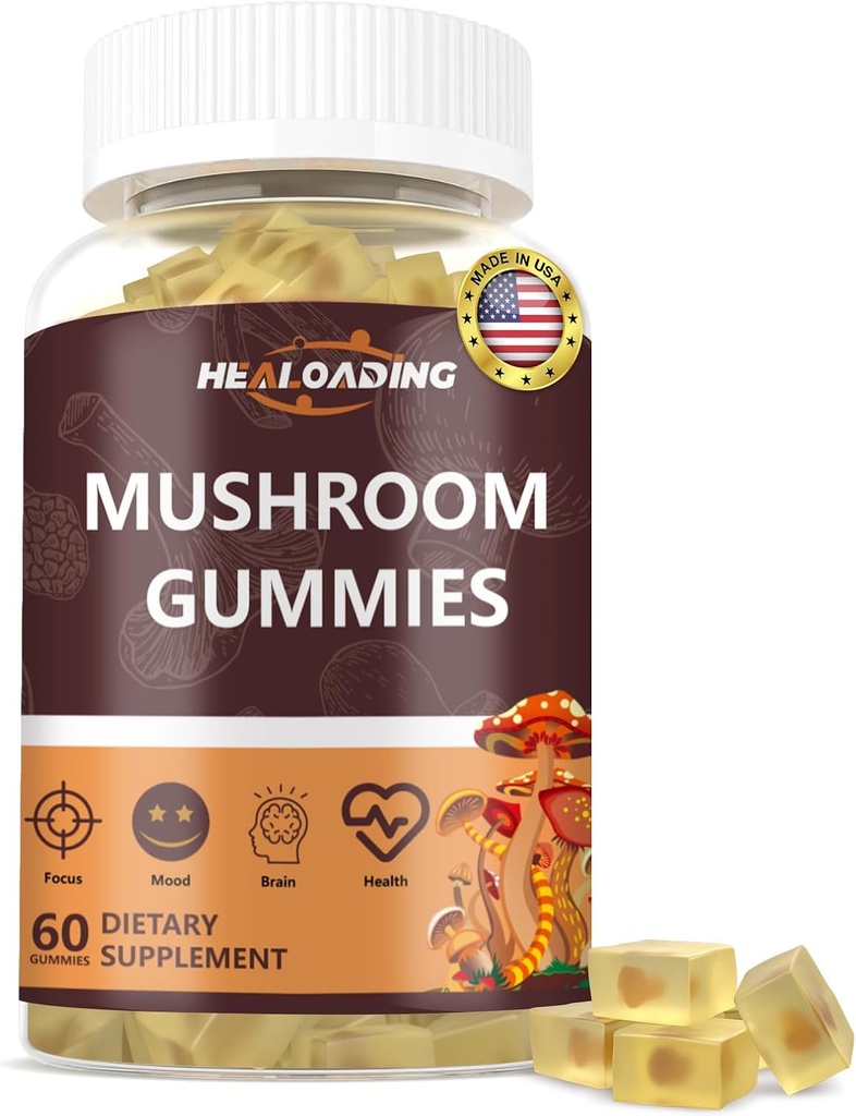 Gommies de champignons: 10 champignons fonctionnels en un - Lion's Mane, Reishi, chagaCordyceps & More - Focus naturel et soutien énergétique - Vegan, non-OGM-60 Gommies