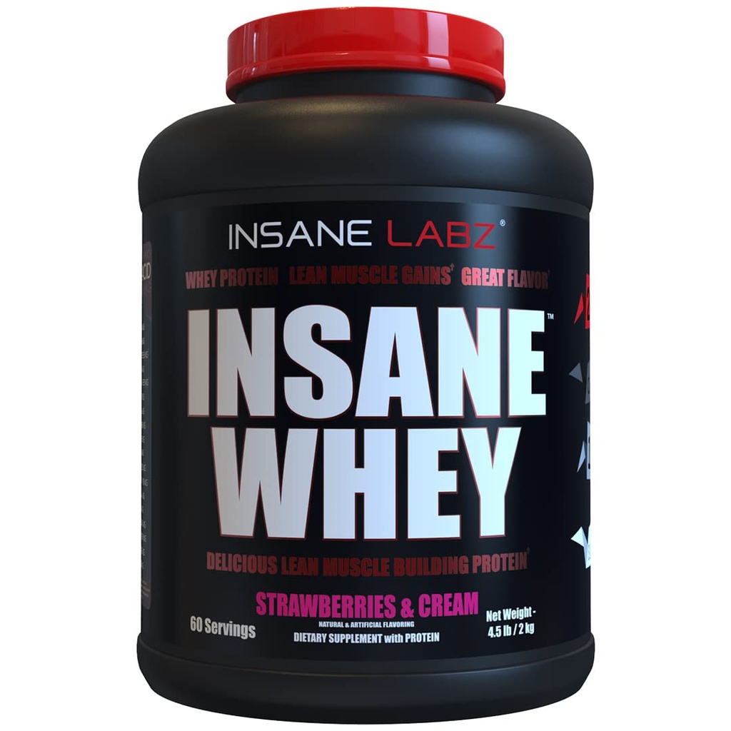 Insane Labz Insane Whey, 100% Muscle Building Whey Protein, Post Workout, BCAA Profile Amino, Mass Gainer, Remplacement des repas, 5lbs, 60 Srvgs, (Frais et crème)