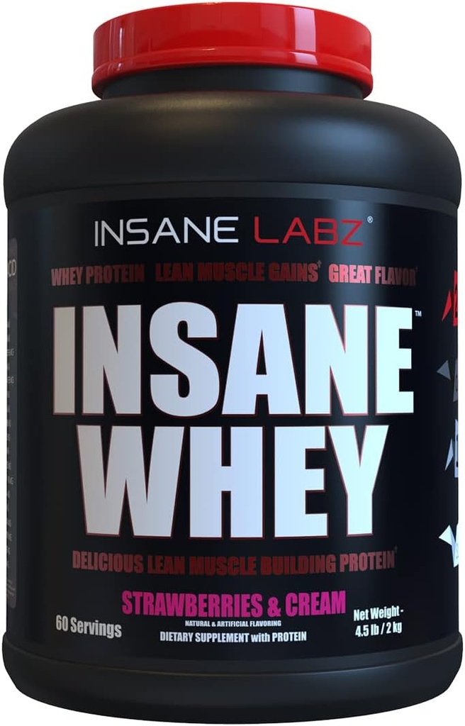 Insane Labz Insane Whey, 100% Muscle Building Whey Protein, Post Workout, BCAA Profile Amino, Mass Gainer, Remplacement des repas, 5lbs, 60 Srvgs, (Frais et crème)
