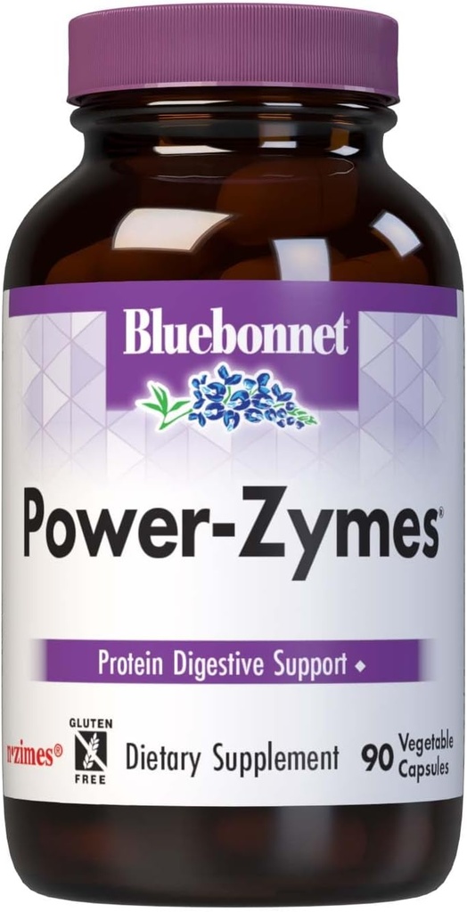 Bluebonnet Nutrition Power-Zymes, Protein Digestive Support*, Soy-Free, Gluten-Free, Dairy-Free, 90 Vegetable Capsules, 90 Servings