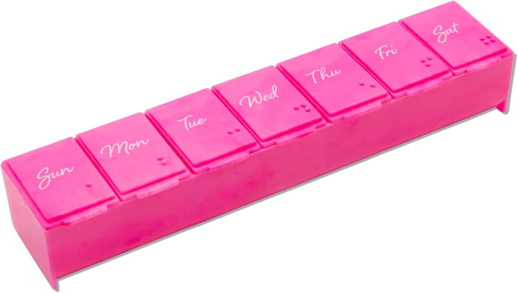 EZY DOSE Weekly (7 jours) Daily Pill Case, planificateur de médicaments, organisateur de vitamines, contenant supplémentaire, pratique et facile à utiliser, grands compartiments, rose, amis des voyages, fabriqués aux États-Unis, sans BPA
