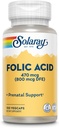 Acide folique SOLARAY - supplément d'acide folique de vitamine B9, vitamine prénatale - soutien au développement des cellules sanguines - végétalien, laboratoire vérifié, garantie de 60 jours - 100 portions, 100 VegCaps
