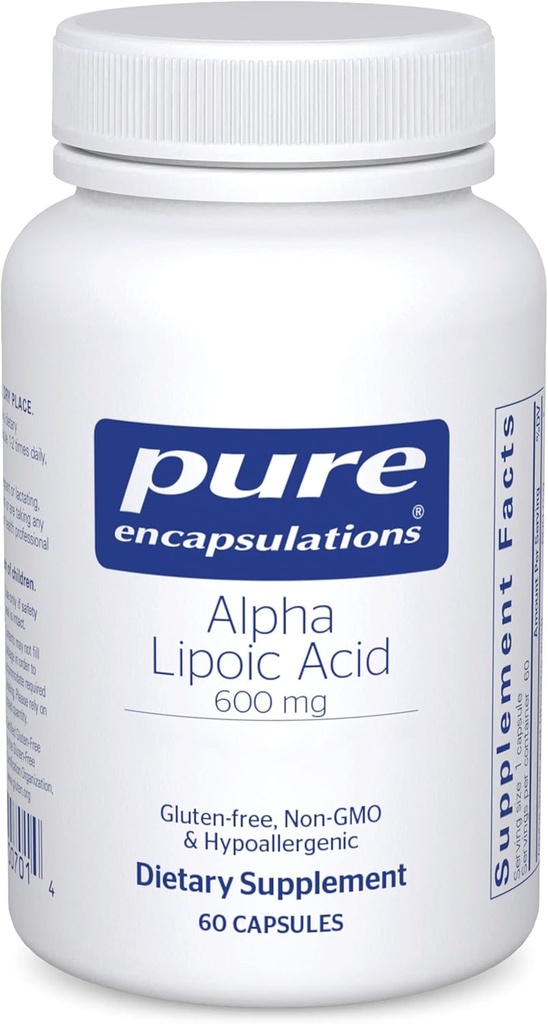 Encapsulations pures acide lipoïque alpha 600 mg - supplément ALA pour le soutien du foie, les antioxydants, la santé nerveuse, la santé cardiovasculaire et le soutien aux glucides - acide lipoïque alpha Premium - 60 capsules