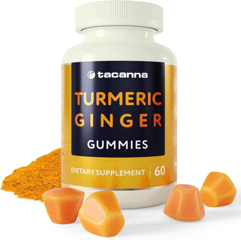 Tatanna Gummies curcuma et gingembre - Compte 60 pour adultes et adolescents, Apricot Flavor, Immune Support, Supplément sans OGM et sans gluten