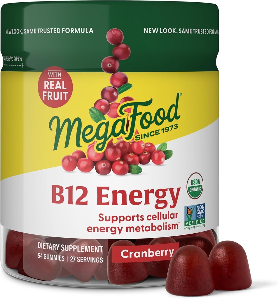 Megafood Vitamine B12 Énergie Gommies - Vegan - Avec des vitamines méthyl B12 pour soutenir la production d'énergie cellulaire - Cranberry - Supplément quotidien de vitamine B12 - USDA Organic - 70 Gommies, 35 portions