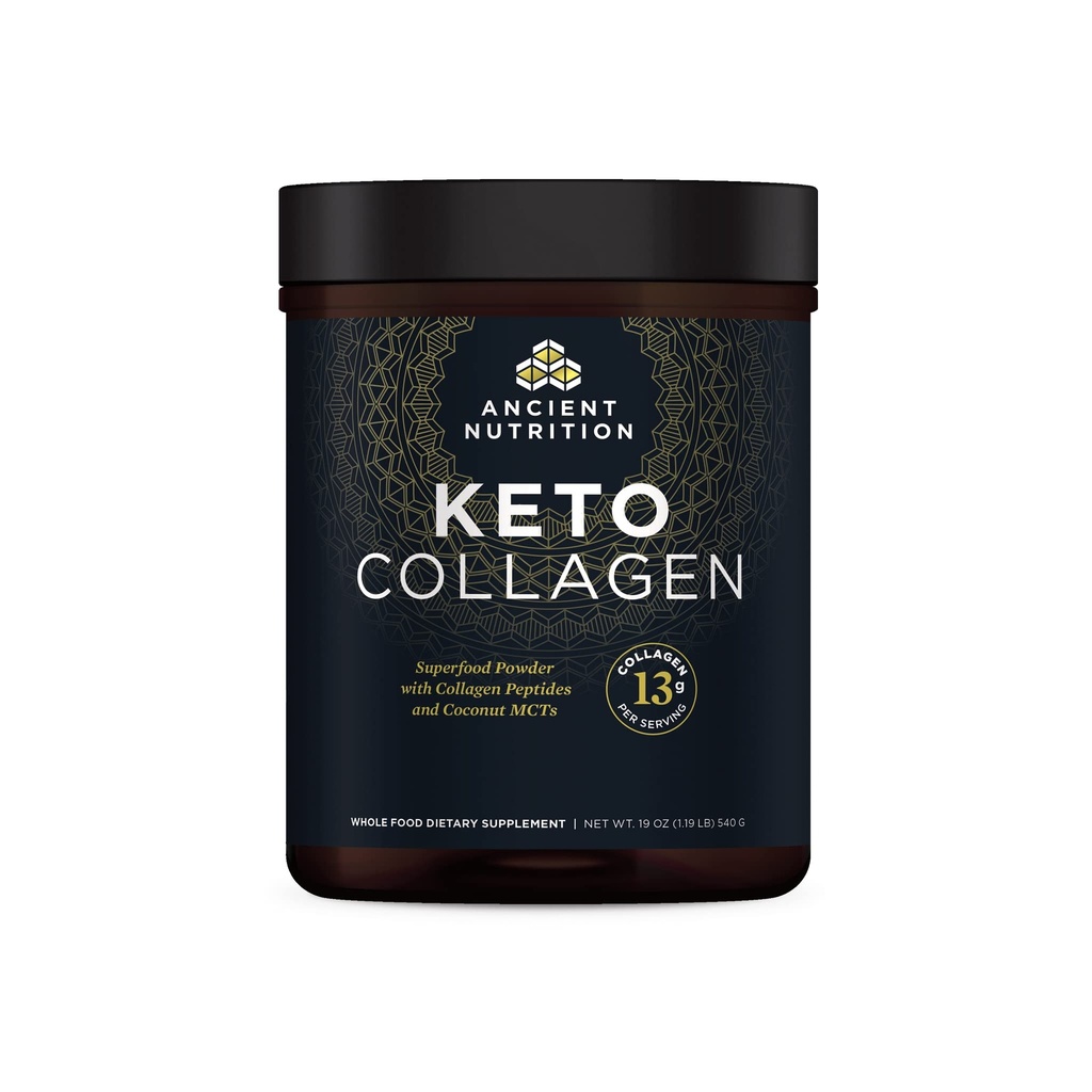 Ancient Nutrition Keto Collagen Powder Drink Mix, Keto Diet Supplément avec MCT, Peptides de collagène hydrolysés pour soutenir la peau et les articulations saines, 30 portions, 19 oz (paquetage mai Vary)