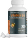Bronson Vitamine D3 5000iu (125mcg) 1 an pour une fonction musculaire saine et un soutien immunitaire, non-OGM, 360 comprimés