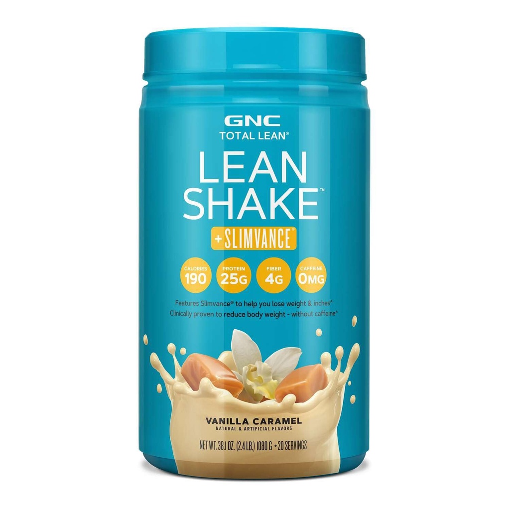 GNC Total Lean Shake + Slimvance, poudre de protéines sans caféine, aide à réduire le poids corporel, caramel de vanille, 20 portions