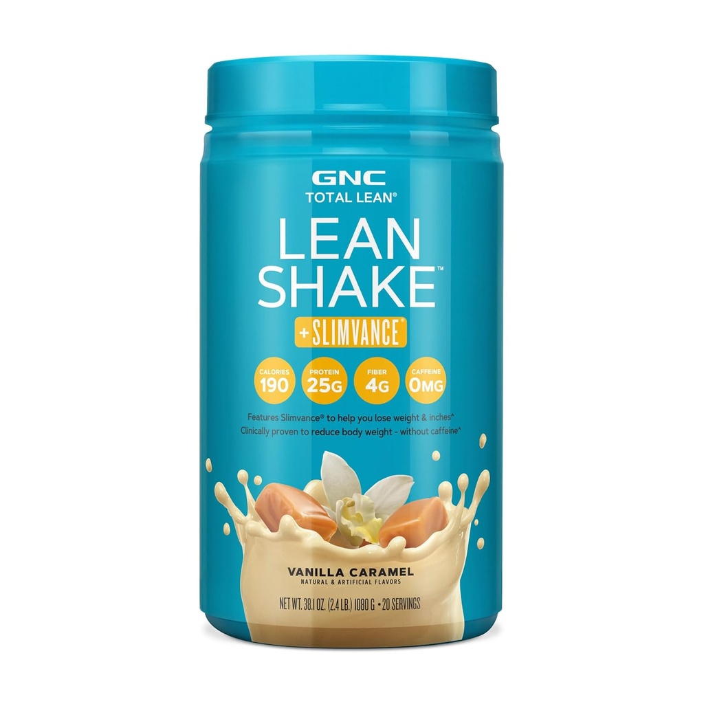 GNC Total Lean Shake + Slimvance, poudre de protéines sans caféine, aide à réduire le poids corporel, caramel de vanille, 20 portions