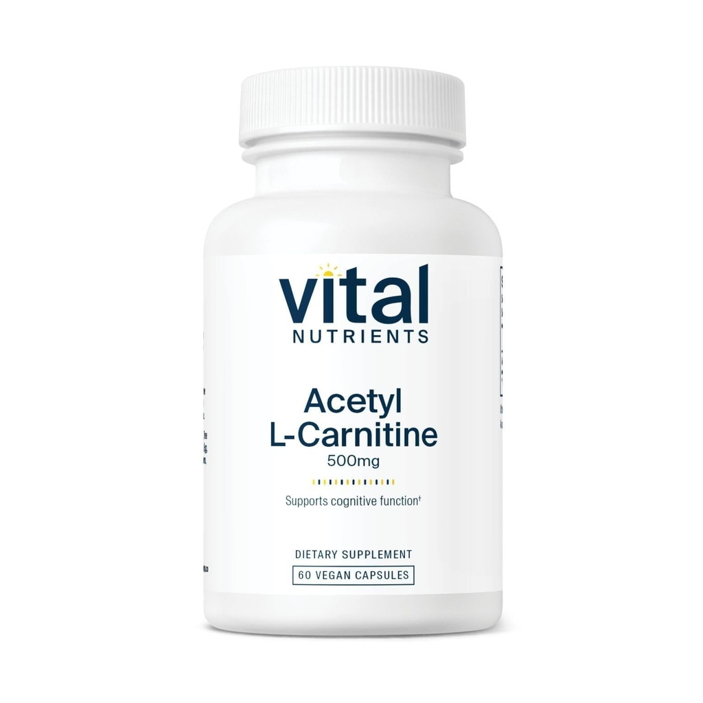 Nutriments vitaux Acétyl L-Carnitine 500mg.com Cerveau, mémoire et supplément de soutien cognitif.