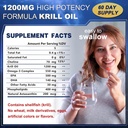 Krill Oil 1200 mg Omega 3 Supplement, Krill Oil Omega 3 with High Absorption EPA, DHA, Astaxanthin & Phospholipids, Supports Heart & Joint Health, No Fishy Aftertaste - 120 Softgels (60 Servings)