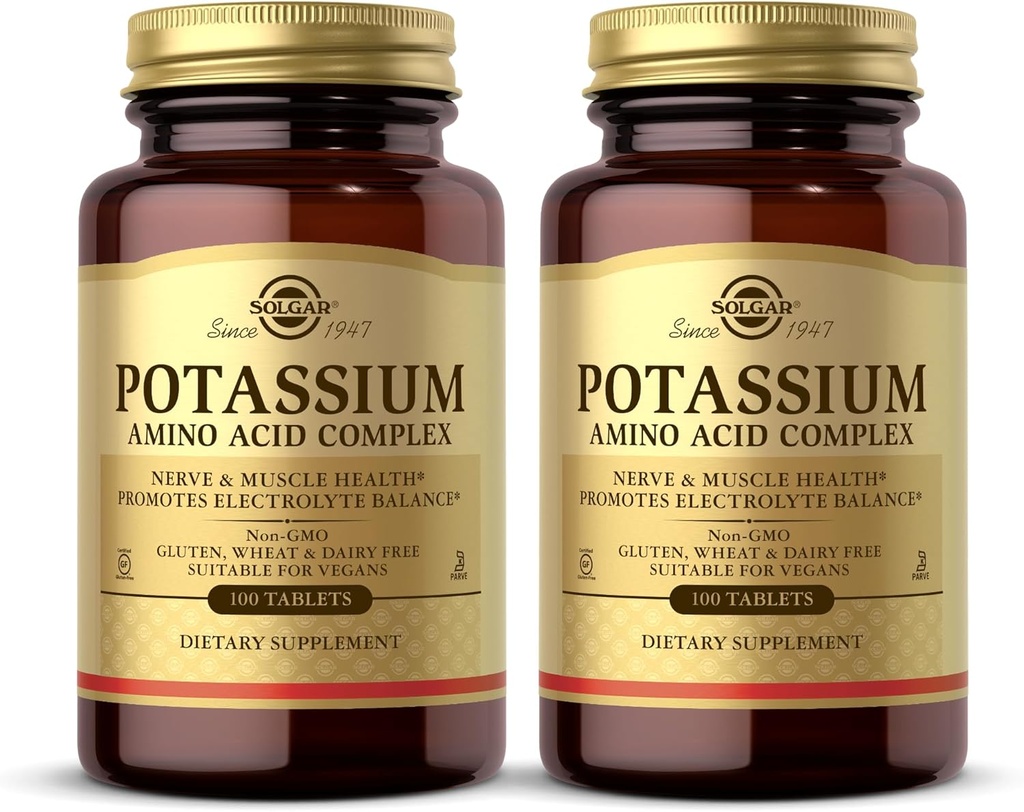 Solgar Potassium Acid Complex - 100 comprimés, lot de 2 - Promotion de l'équilibre des électrolytes - Non-OGM, végétalien, sans gluten, sans laiterie, sans casher - 200 portions totales