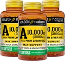MASON Vitamine naturelle A 3000 mcg (10 000 UI) de l'huile de foie de poisson, soutient la vision et la santé immunitaire, 100 softgels, pack de 3