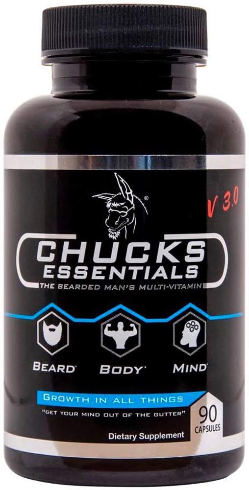 Chucks Essentials - The Beared Mans Multivitamin, pour la barbe à croissance plus rapide, chargée de vitamines et minéraux essentiels pour les cheveux sains, épais, plus forts et plus rapides, 90 capsules