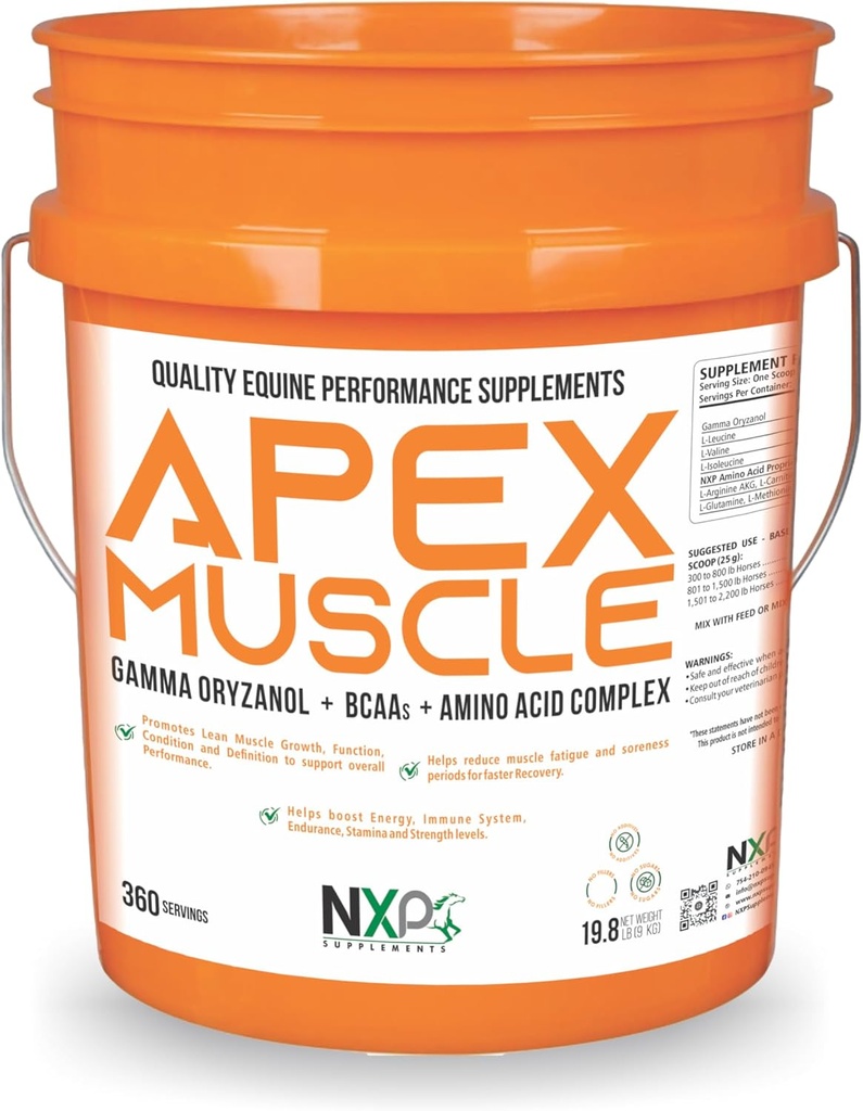 APEX Muscle, Corps et Force Constructeur pour Chevaux - Énergie, Endurance, Stamine, Soutien de récupération - Gamma Oryzanol BCAA Amino Acides Lysine Carnitine L-Arginine AKG 19,8 lb (360 portions)