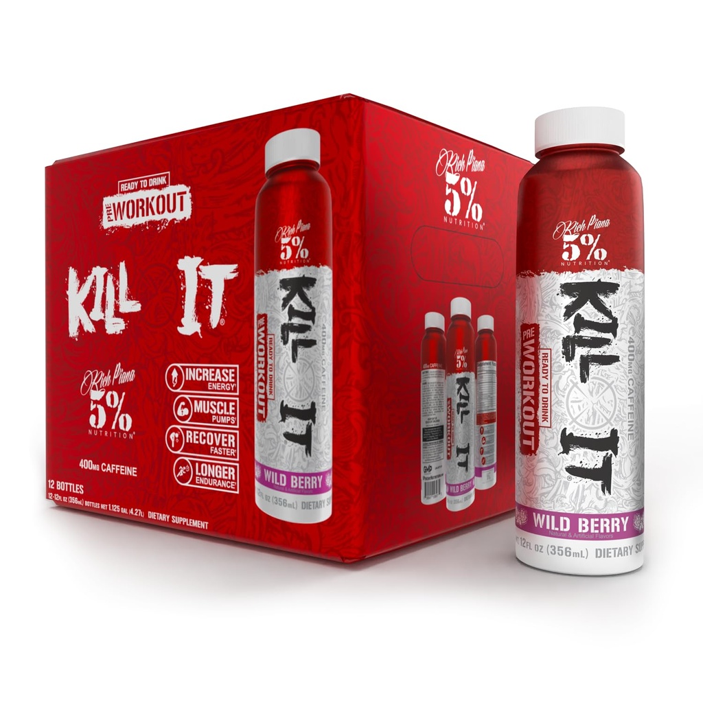 5 % de la nutrition le tuer prêt à boire Stim haute avant l'entraînement (400 mg de caféine boisson énergétique) Pompe extrême, Endurance, Focus & Hydratation (Citrulline, Beta Alanine, Taurine)