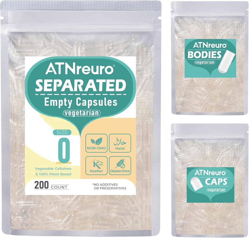 Capsules vides séparées Vegan Taille 0 (200 Nombre), Capsules pilules HPMC Vide pour le remplissage de supplément de bricolage