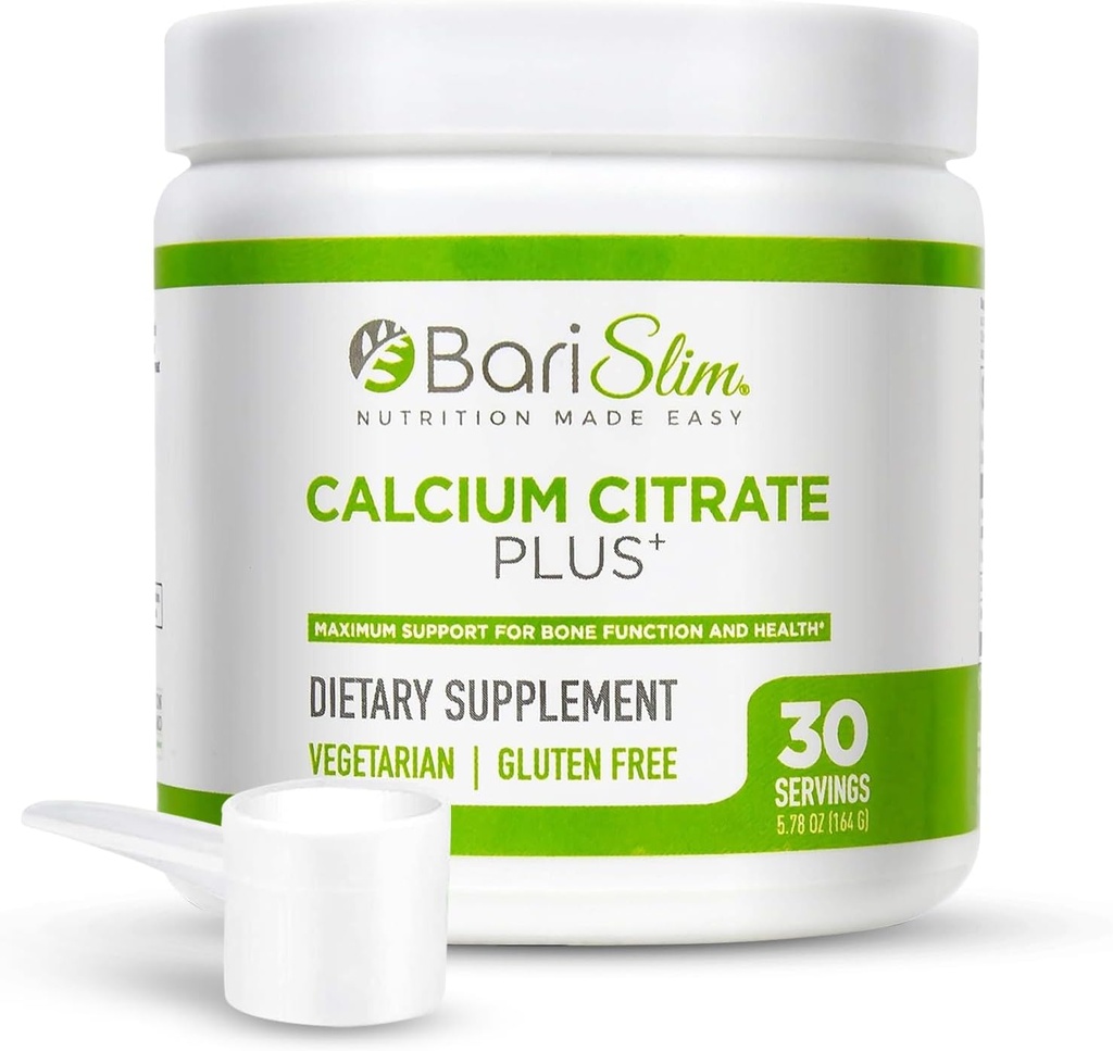 BariSlim Bariatric Calcium Citrate Plus Poudre - Formulée pour les patients après une chirurgie de perte de poids - Soutien maximal pour la fonction osseuse et la santé - Digestion facile et absorption de 600 mg (30 portions)