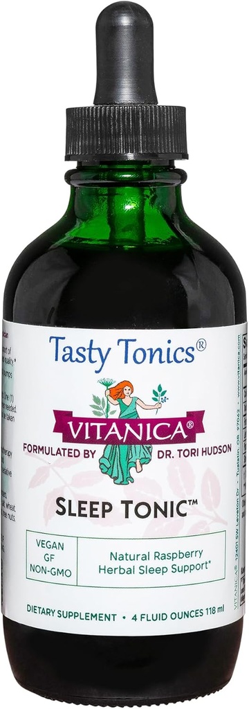 Vitanica Sleep Tonic, Natural Liquid Sleep Aid Supplément, Dr. Formulé, Relaxation et Soutien Calme pour les Adultes, Stress Relief, Root Valerian, Lemon Baume, Passion Flower, Vegan, 4 Ounce