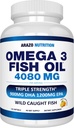 Arazo Nutrition Wild Caught Omega 3 Fish Oil – 120 Soft Gels – 4,080mg High EPA 1200mg DHA 900mg Lemon Flavor Burpless Softgels