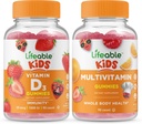 Vitamine D vieable pour enfants + multivitamine pour enfants, Gommies - Grande dégustation, supplément de vitamine, sans gluten, sans OGM, gommy à croquer