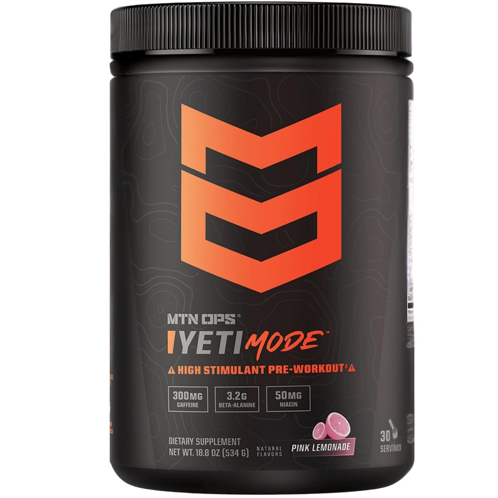 MTN OPS Mode Yeti Poudre de pré-entraînement - Explosif High-Stimulant avec 300 mg de caféine, créatine monohydratée, bêta-alanine et 45 mg de niacine - Limonade rose Saveur dans 30 Tub de service