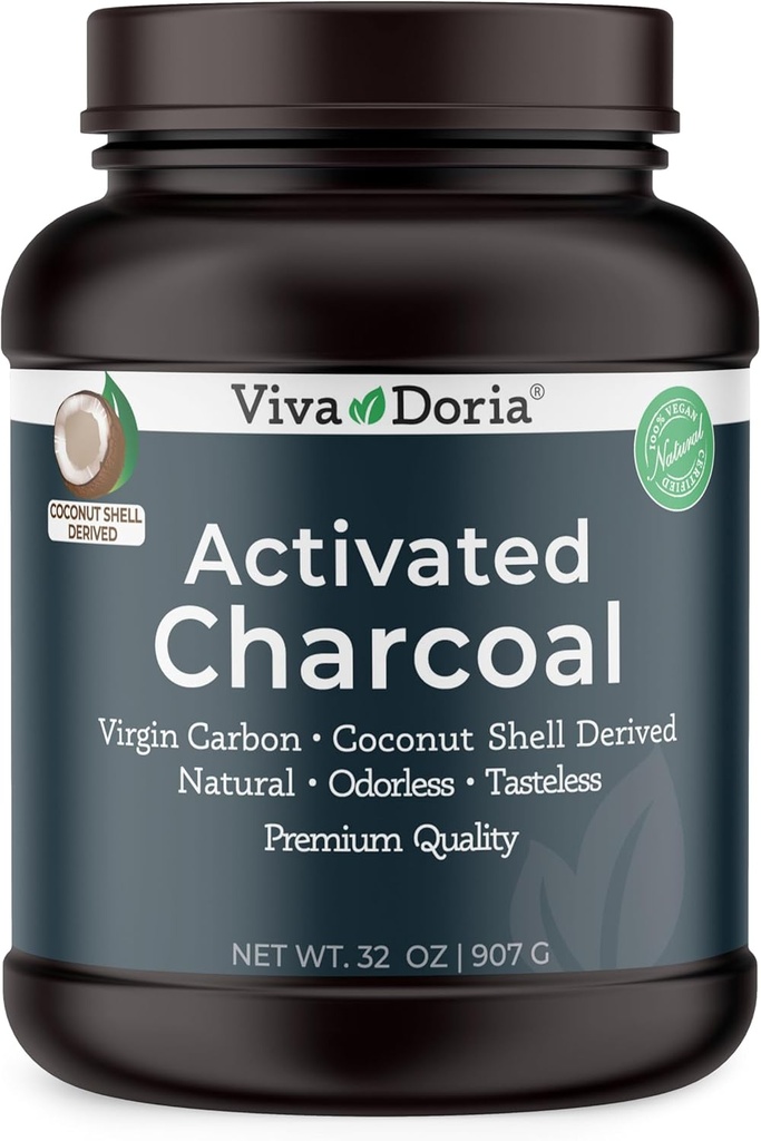 Viva Doria Virgin Activated Charcoal Powder, Coconut Shell Derived, Food Grade, 32 Oz