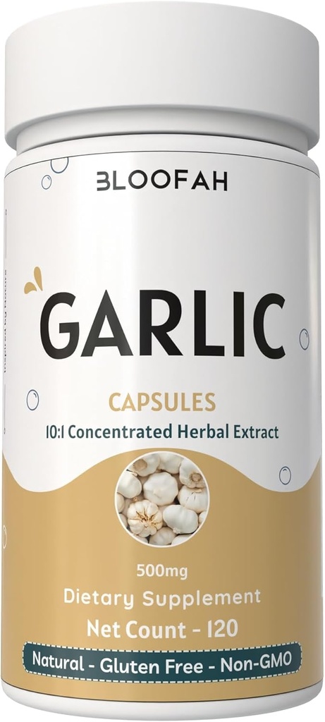 Capsules à l'ail 500mg="Concentré 10:1 Poudre d'extrait" Allium sativum=" Non-OGM, sans gluten=" Pas d'additifs artificiels=" GMP-Certified=" Odorless & Easy to Take (120 Nombre (paquet de 1))
