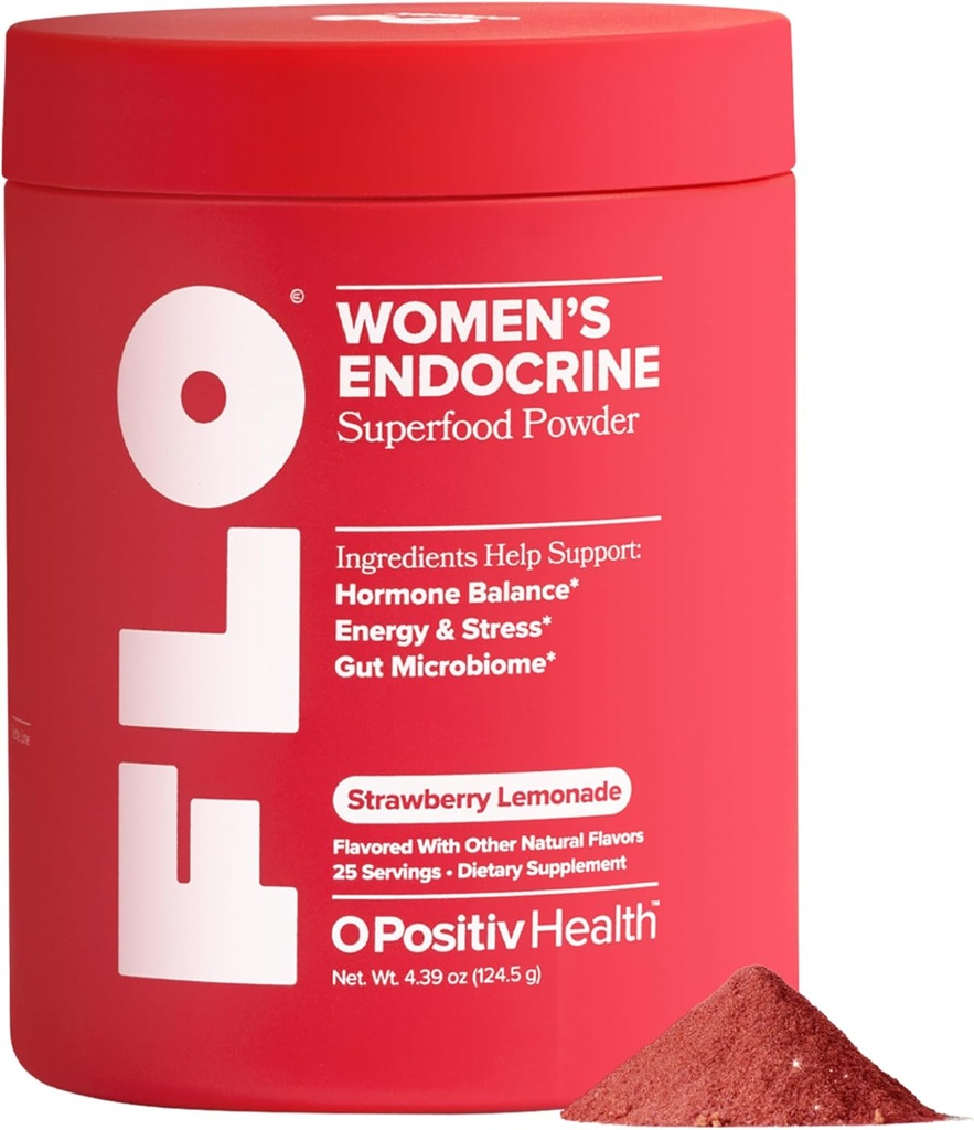 O Positiv FLO Femmes Endocrine Superfood Powder – soutient les niveaux de cortisol sains, l'équilibre hormonal, la thyroïde et la santé Gut – Multivitamin Plus Rhodiola, DIM, Myo-Inositols, Red Superfood – 25 portions