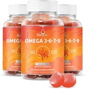 BeLive Organic Omega 3 Gummies - Omega 3 6 9 7 DHA & EPA de l'huile de lin et de l'huile de fruits de mer Buckthorn, végétalien, pour les enfants et les adultes, plein corps, soutien du cerveau et des yeux, sans sucre – Peach-Pack