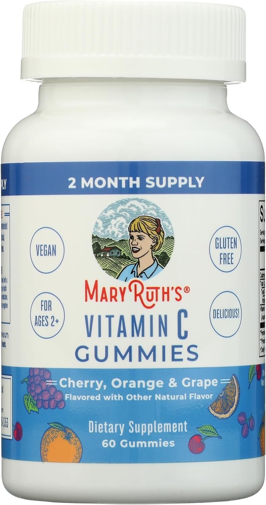MaryRuth Organics Vitamine C Gummies , supplément pour le soutien immunitaire et la santé globale , supplément de soutien immunitaire , vitamine C pour adultes et enfants , Vegan , non-OGM 60 portions