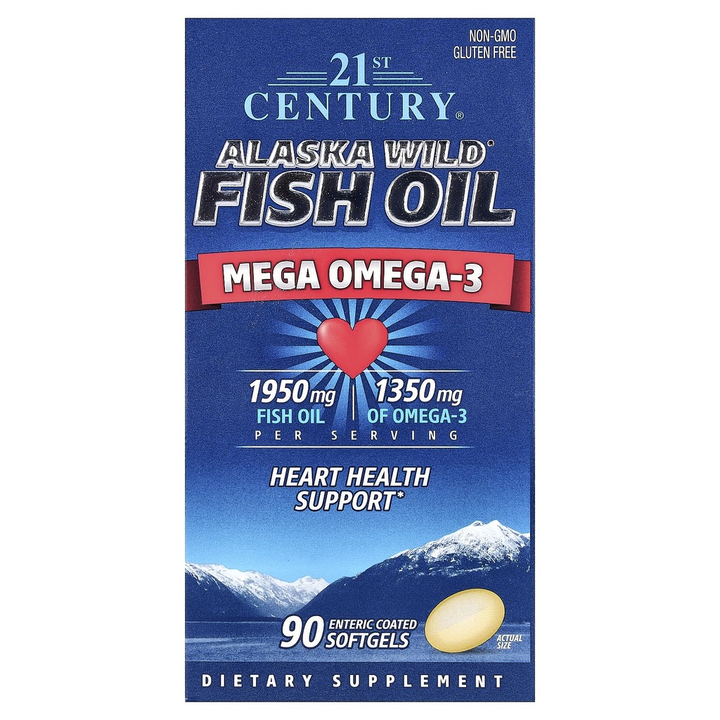 21e siècle Alaska Huile de poisson sauvage Softgels, 90 Comte