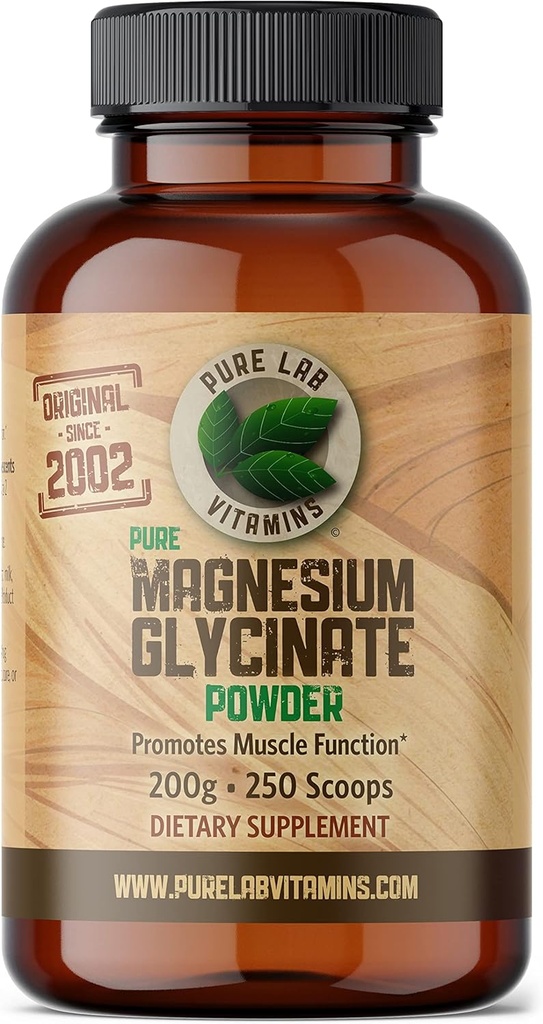 Glycinat de magnésium - 200 g Poudre pure par Vitamines de laboratoire pur, végétalien, gluten, sucre, sans soja Fabriqué au Canada