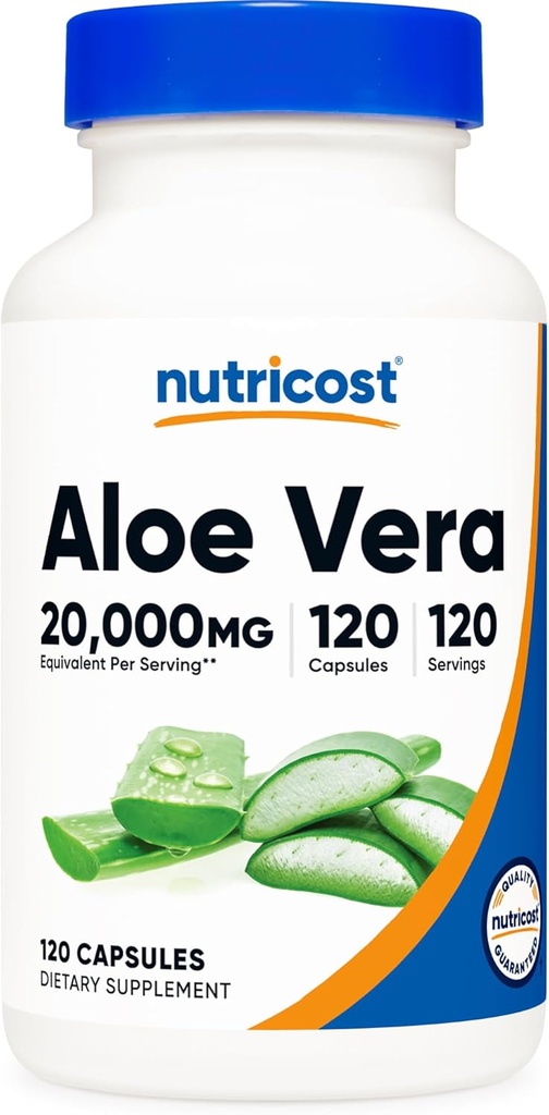 Nutricost Aloe Vera 20 000mg, 120 Capsules - Sans gluten, Non-OGM, Végétarien Friendly (100mg de 200:1 Extrait)