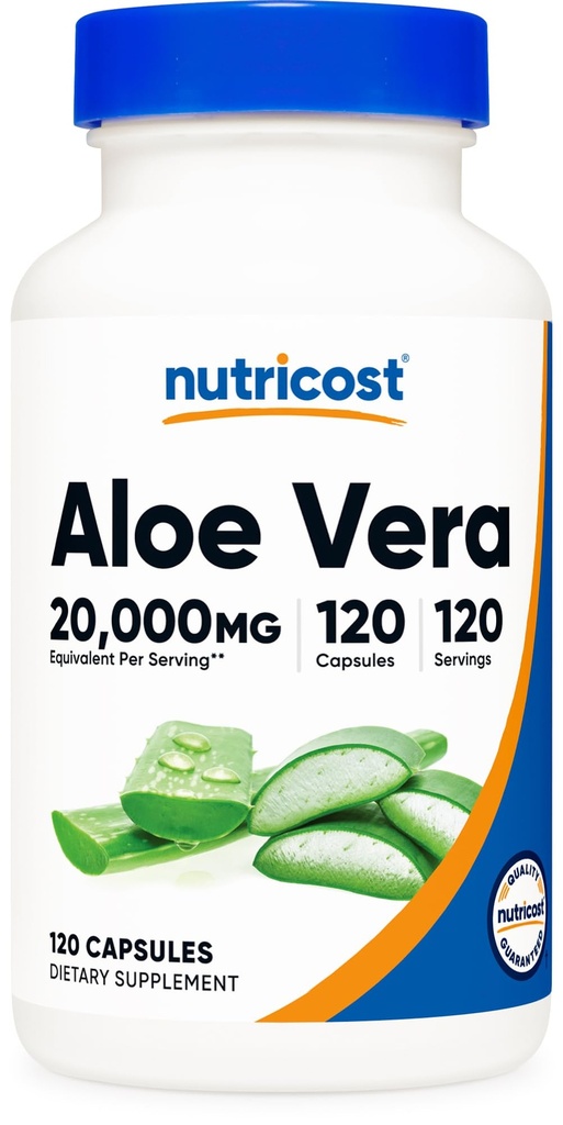 Nutricost Aloe Vera 20 000mg, 120 Capsules - Sans gluten, Non-OGM, Végétarien Friendly (100mg de 200:1 Extrait)