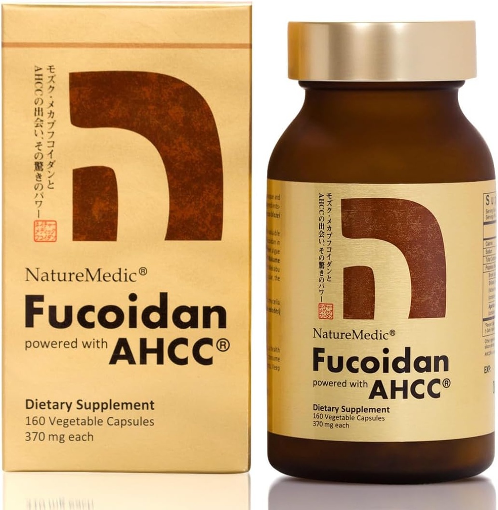 Fucoidan Powered with AHCC® Brown Seaweed Immunity Supplement with High Purity Organic Mekabu Mozuku Agaricus 1 Bouteille - 160 capsules végétales Fabriqué au Japon
