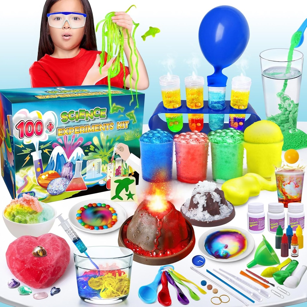 UNGLINGA 100+ Science Lab Experiments Kit for Kids, S.T.E.M Activités de projet Jouets d'anniversaire éducatifs Cadeaux pour garçons filles, Ensemble de chimie, Gems Dig, Volcan, Worms Glowing
