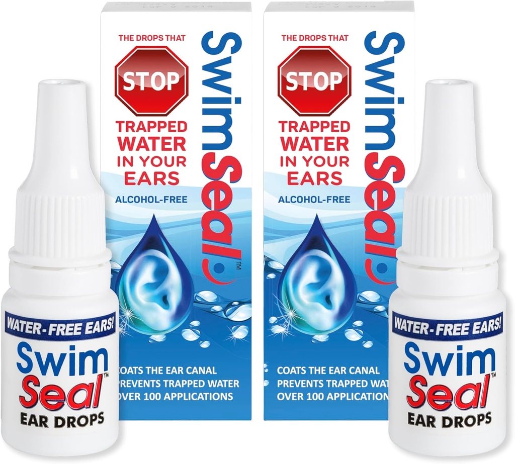 SwimSealTM Twin-Pack Toutes les gouttes d'oreille de Swimmer naturelles pour une utilisation quotidienne plutôt que des gouttes d'alcool ou des bouchons d'oreille. La solution pour vos oreilles pour tous les âges d'exposition à l'eau.