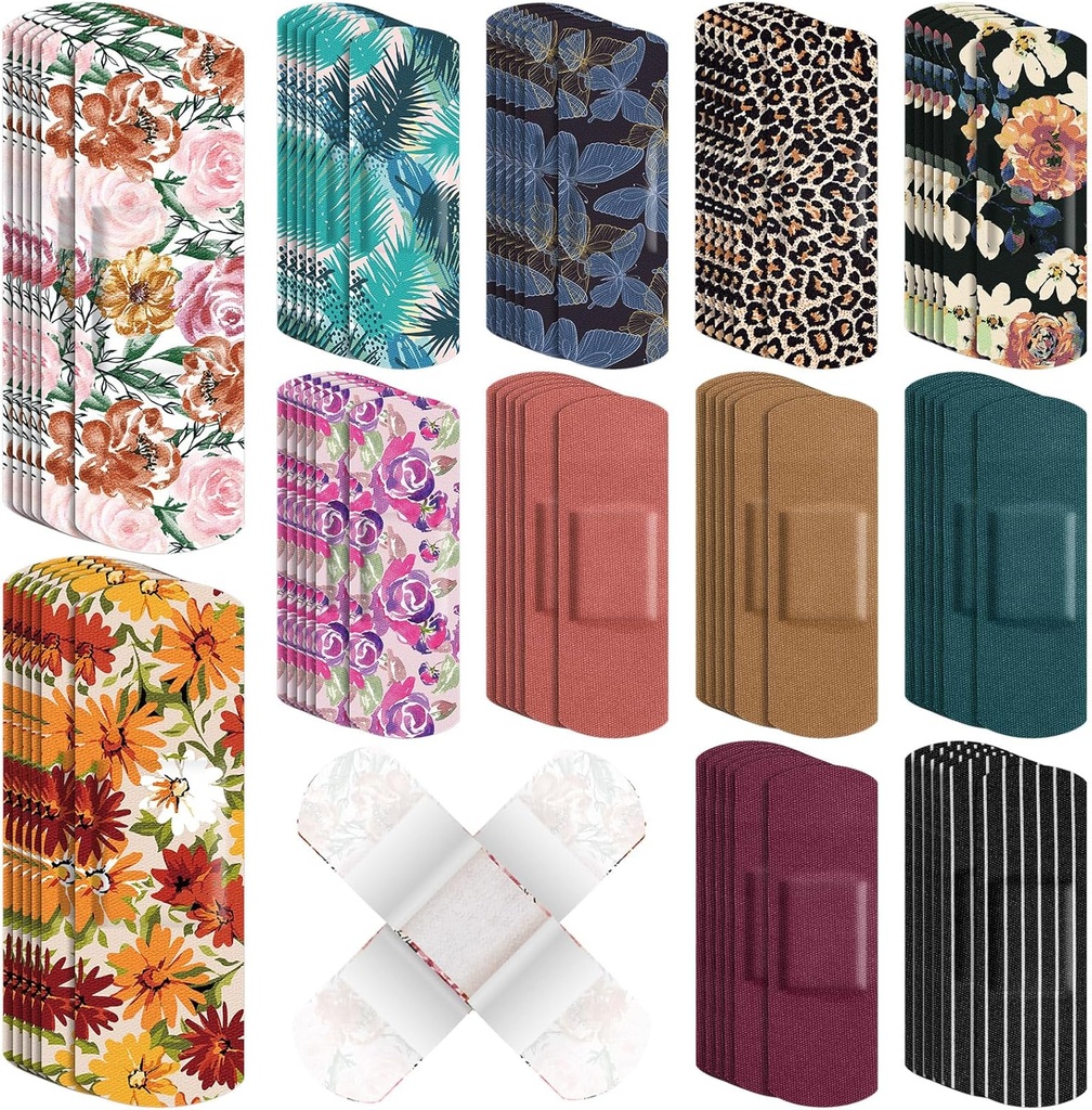 180 Pcs Tissu flexible Bandes adhésives Bandes adhésives en vrac Bande de tissu respirante florale avec Pad non-collé, Protection flexible Wound Care for Women Cuts Scrapes Premiers soins, 12 Styles